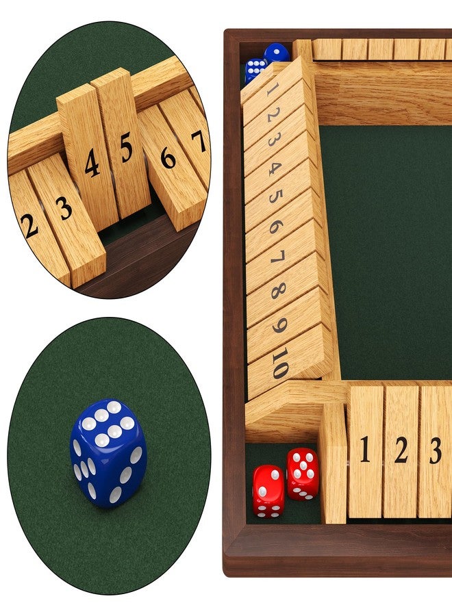 CANYAVE Shut The Box Game, 4 Player Wooden Board Game Dice Game, Classic Math Learning Game for Kids -12" x 12" - Image 4